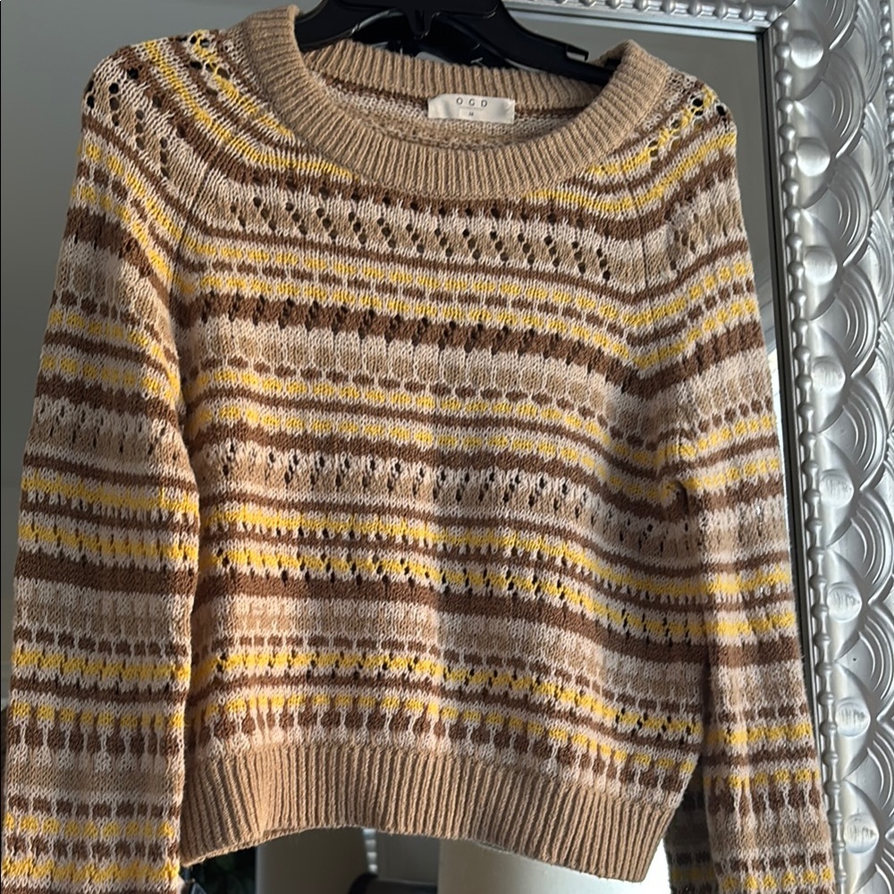 Cozy Striped Sweater - Tan and Yellow